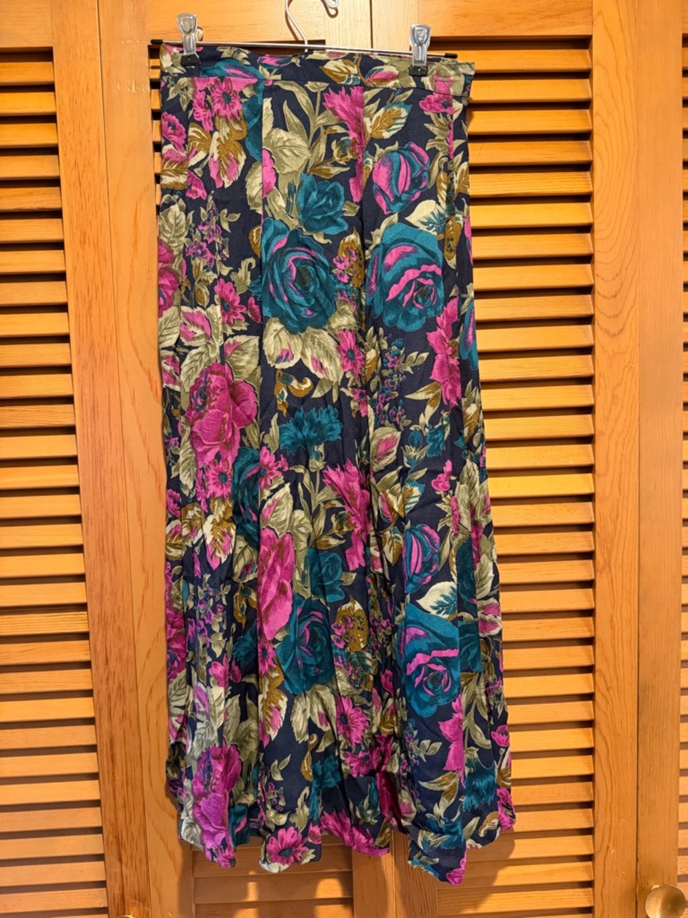 Retro Floral A-Line Maxi Skirt in Teal & Magenta, size 6